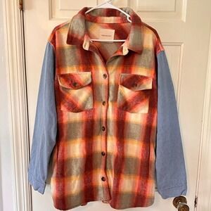 Threads & Supply Sunset Plaid & Denim Shirt Jacket Flannel Button Multi Color XL